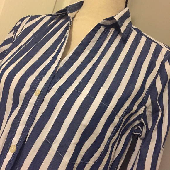 GAP Blue & White Striped Fitted Boyfriend Blouse - Picture 3 of 7